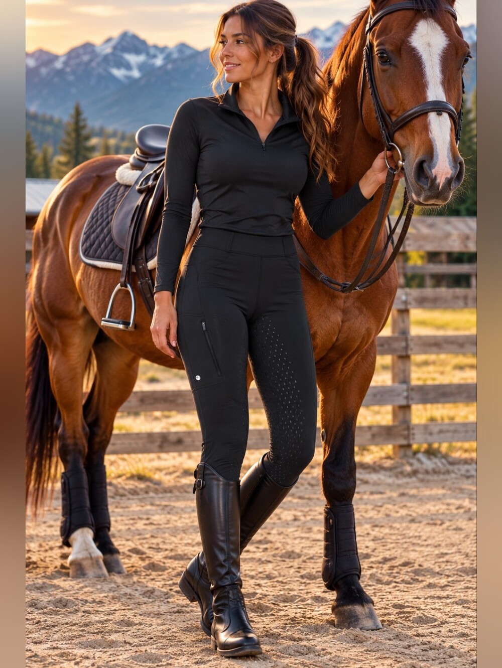 Willit Women’s XS Black Full Seat Grip Equestrian Riding Tights Horse Breeches